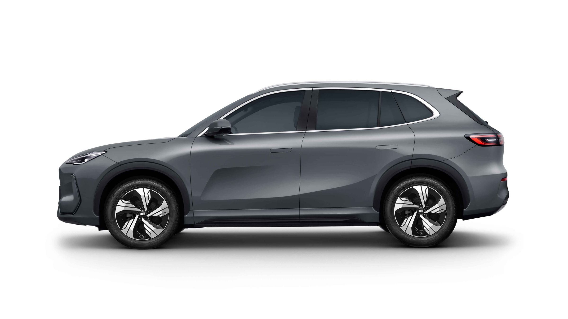 Geely EX5 side view in Volcanic Grey