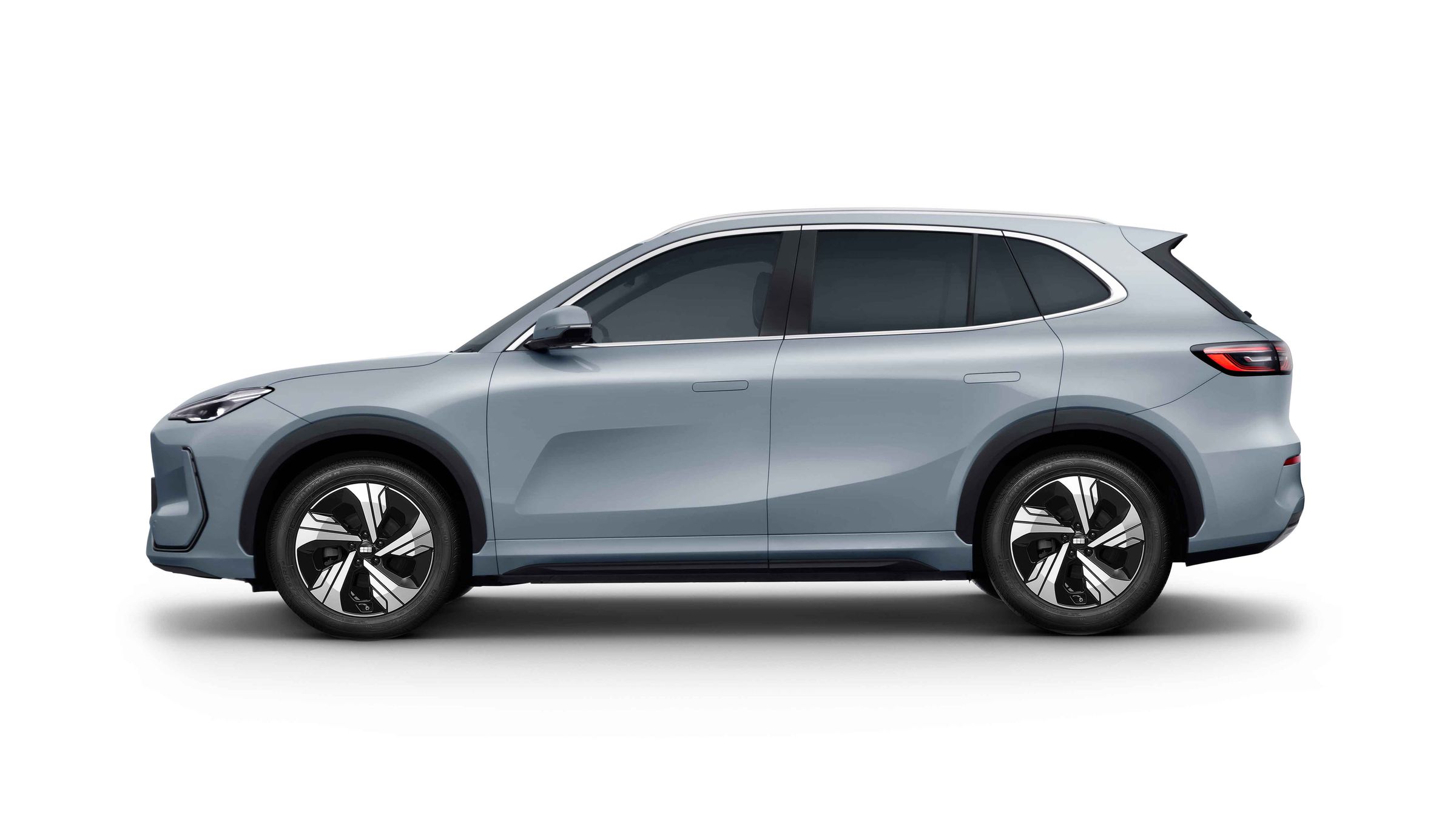 Geely EX5 side view in Moonlit Silver